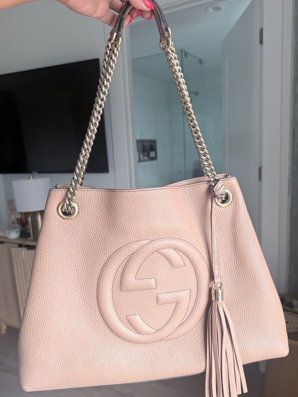 Gucci Soho Tote Leather Shoulder Bag in Tan